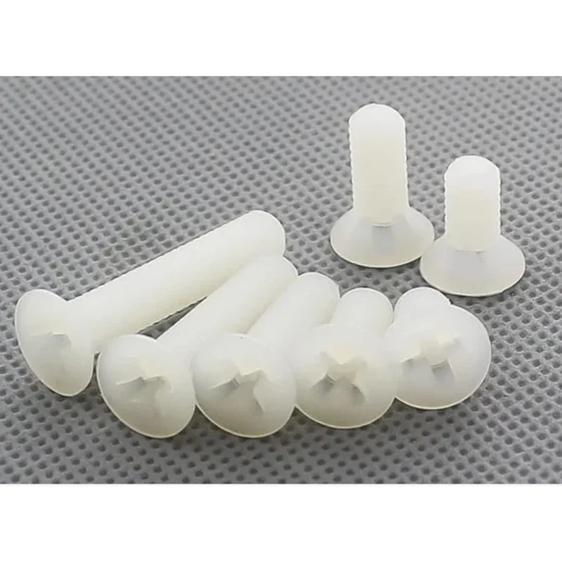 

100pcs/lot M2.5*5/6/8/10-15 M3*6/8/10/12-25 M4*8/10/12/16-30 white nylon platic phillips cross flat head countersunk screw565