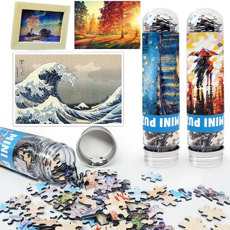 150PCS Jigsaw Pocket Multi-type Landscape Puzzle Game Test Tube Packaging Travel Puzzle Toys DIY Jigsaw  Puzzle Toys Kids