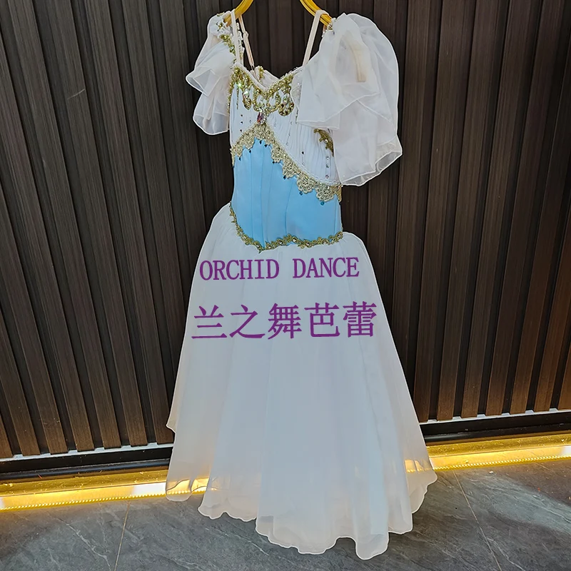 BT2507110 haute qualité taille personnalisée enfants filles Ballet danse Performance porter Gilsay bleu longue robe Tutu romantique