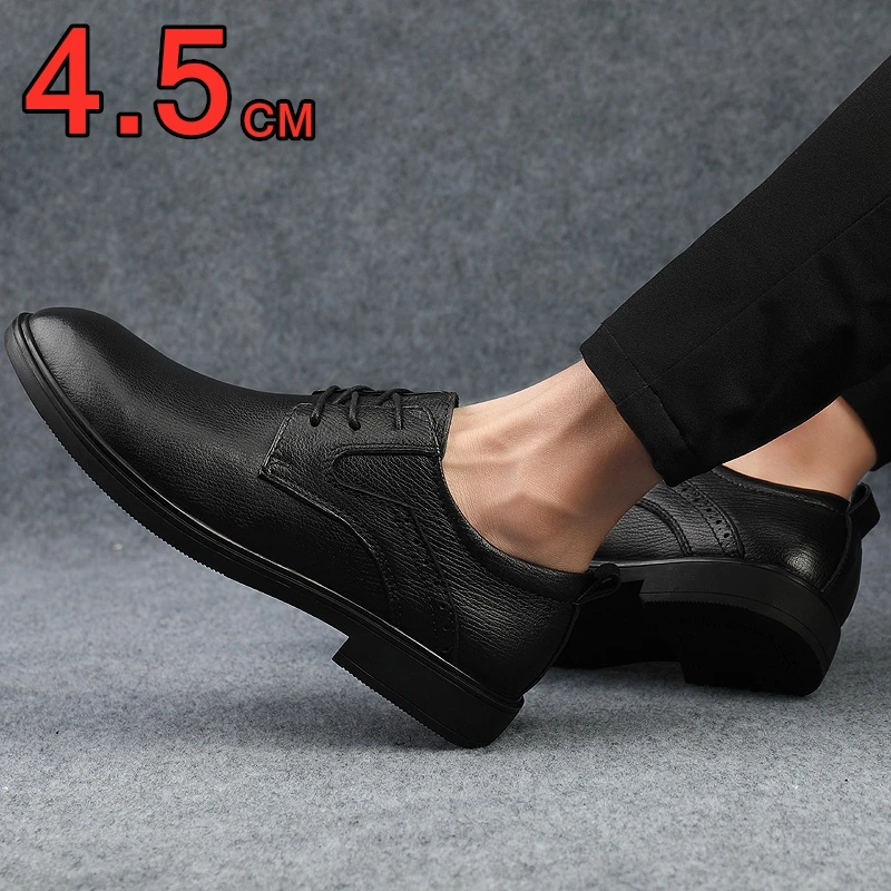 Genuine Leather Brogues Elevator Men Shoes 4.5CM Height Increase Formal Dress Shoes Business Office Italian Men Designer Shoes