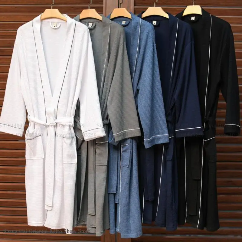 

Cotton Waffle Couple Robe Bathrobe Kimono Gown Loose Solid Women Sleepwear Home Dress Spring Autumn Casual Lounge Wear Nightgown
