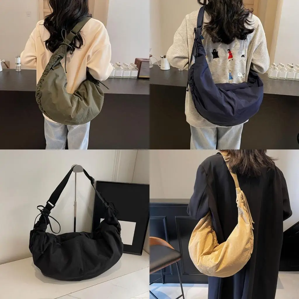 

Сумка через плечо в стиле ретро для мужчин и женщин. Нейлоновая плиссированная сумка на плечо с сумочкой на молнии для работы и