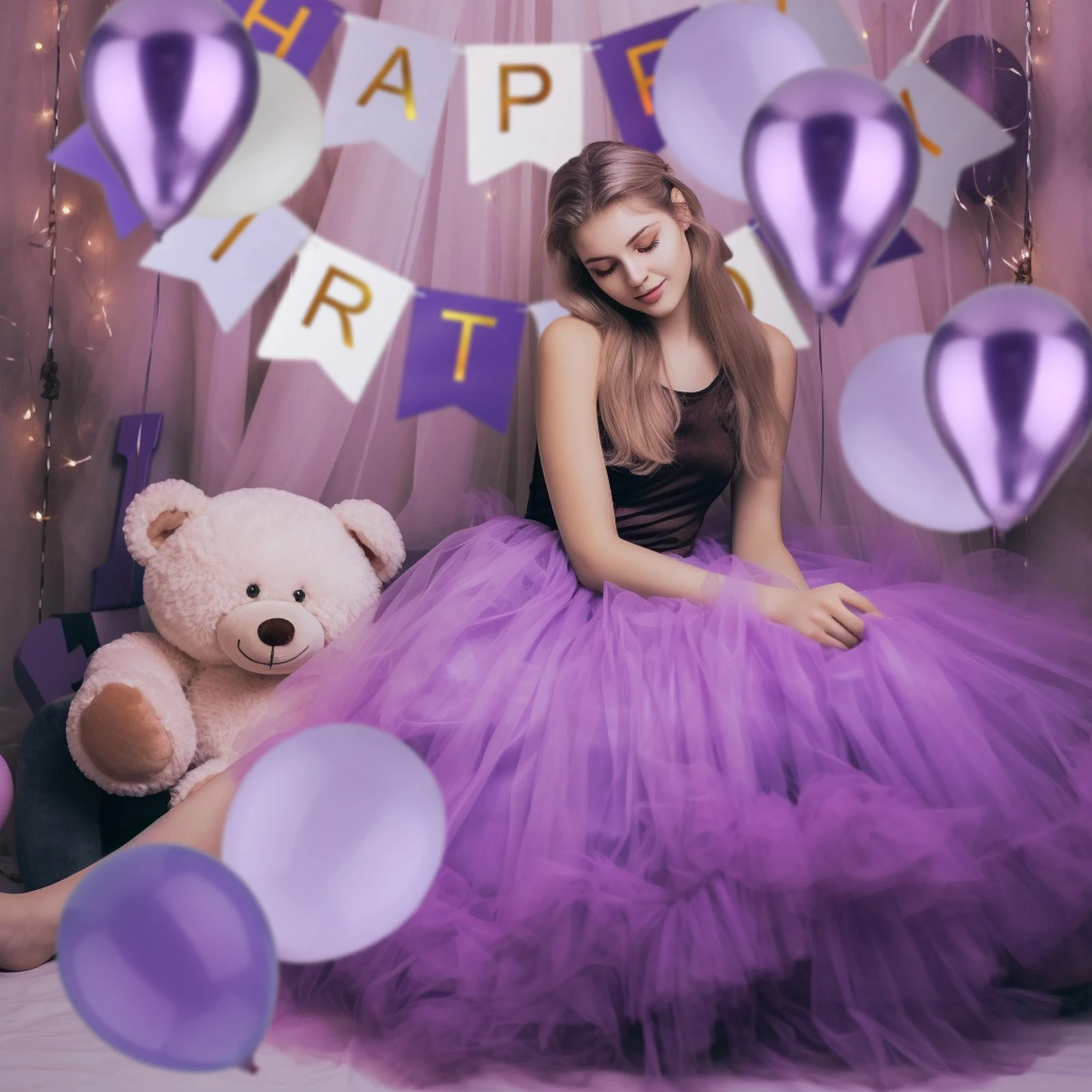 12pcs Set 12 Inch Purple Latex Latex Balloon 16.4ft Type 19 Paper Card Happy Birthday Banner Birthday Balloons