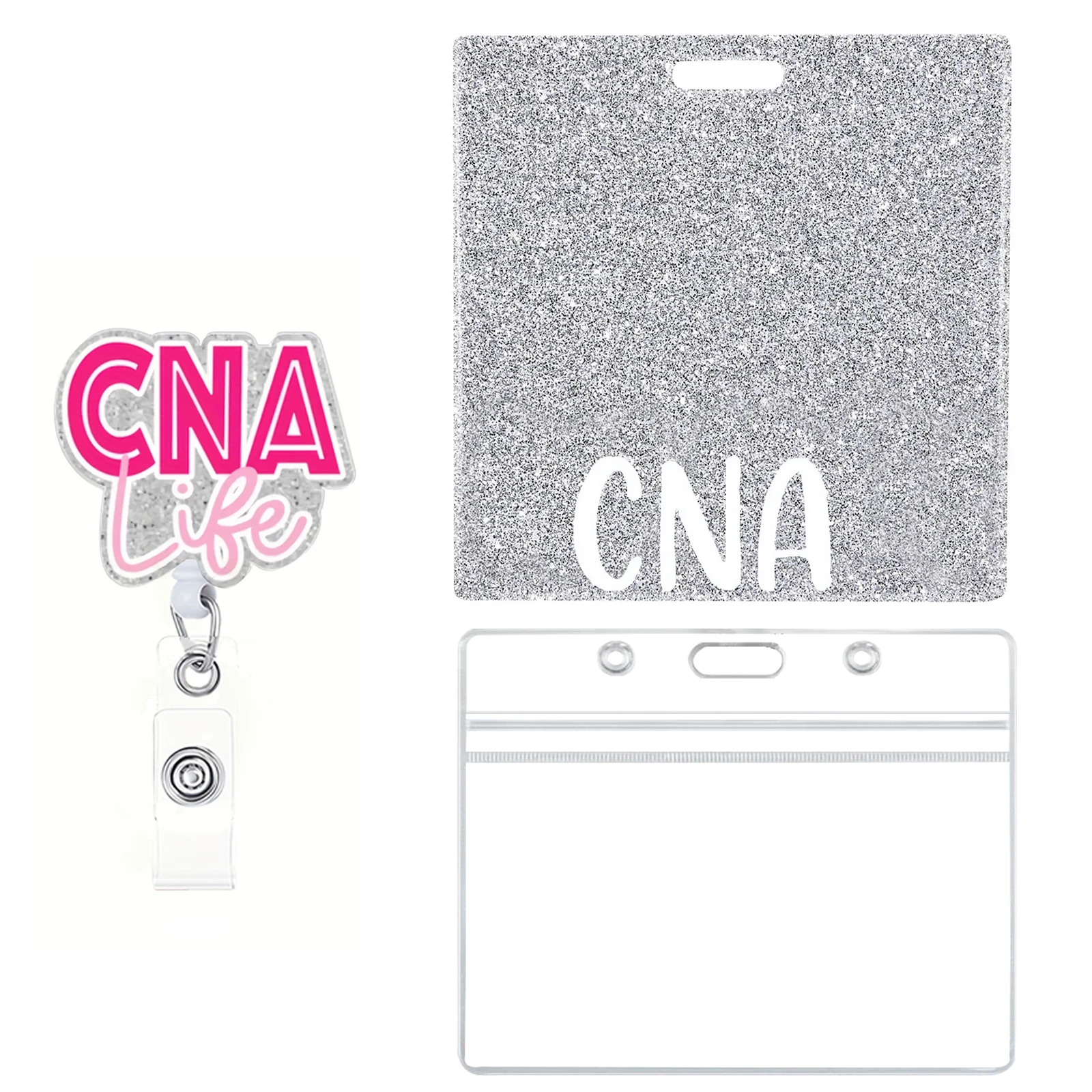 Shiny Nurse Doctor CNA RN Acrylic Retractable Badge Reel with Acrylic Horizontal Badge Card Holder Medical Supplies Accessories