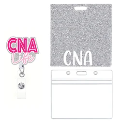 Shiny Nurse Doctor CNA RN Acrylic Retractable Badge Reel with Acrylic Horizontal Badge Card Holder Medical Supplies Accessories