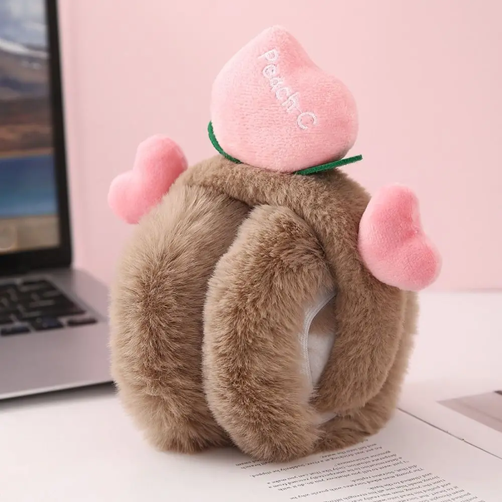 Cute Peach Foldable Earmuffs Cold Protection Winter Warm Folding Ear Warmer Antifreeze Thickened Faux Fur Ear-Muffs