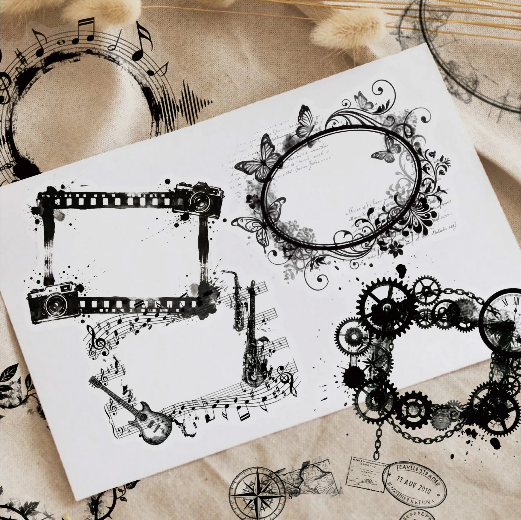 JIANQI 16Pcs Creative Smudging Black White Frame Stickers hand tent DIY Stick Labels Scrapbooking Material Junk Journal Supplies - view 3