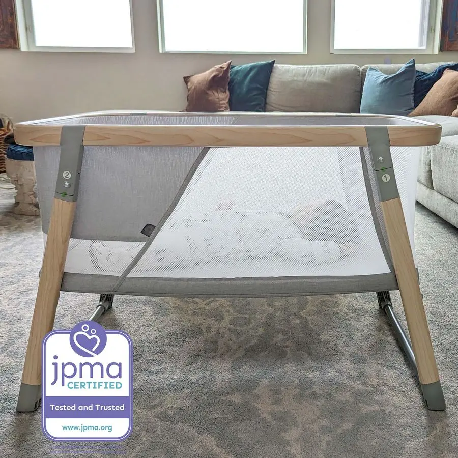 سرير أطفال محمول خفيف الوزن، منخفض، سرير سفر مسطح قابل للطي مع جوانب شبكية، مضاد للإمالة، 2 أغطية مرتبة مناسبة حسب الطلب #6