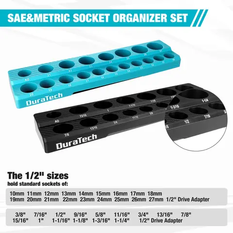 ड्यूराटेक मैग्नेटिक सॉकेट ऑर्गनाइज़र सेट, 1/2 6 best sales सॉकेट धारक - №5