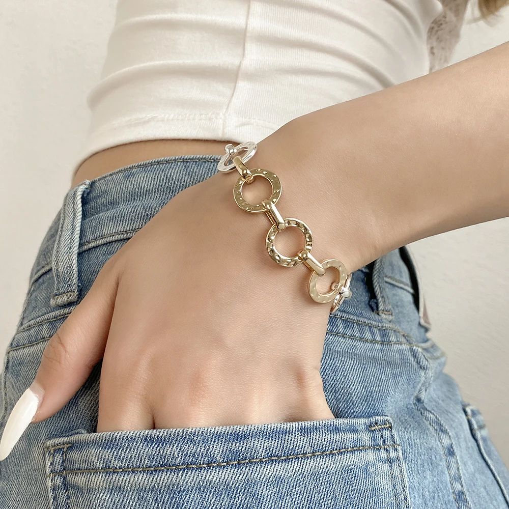 

Amorcome Classic Two Tone Geometric Thick Link Chain Bracelets for Women Simple Stacking Bracelet Statement Jewelry Bijoux