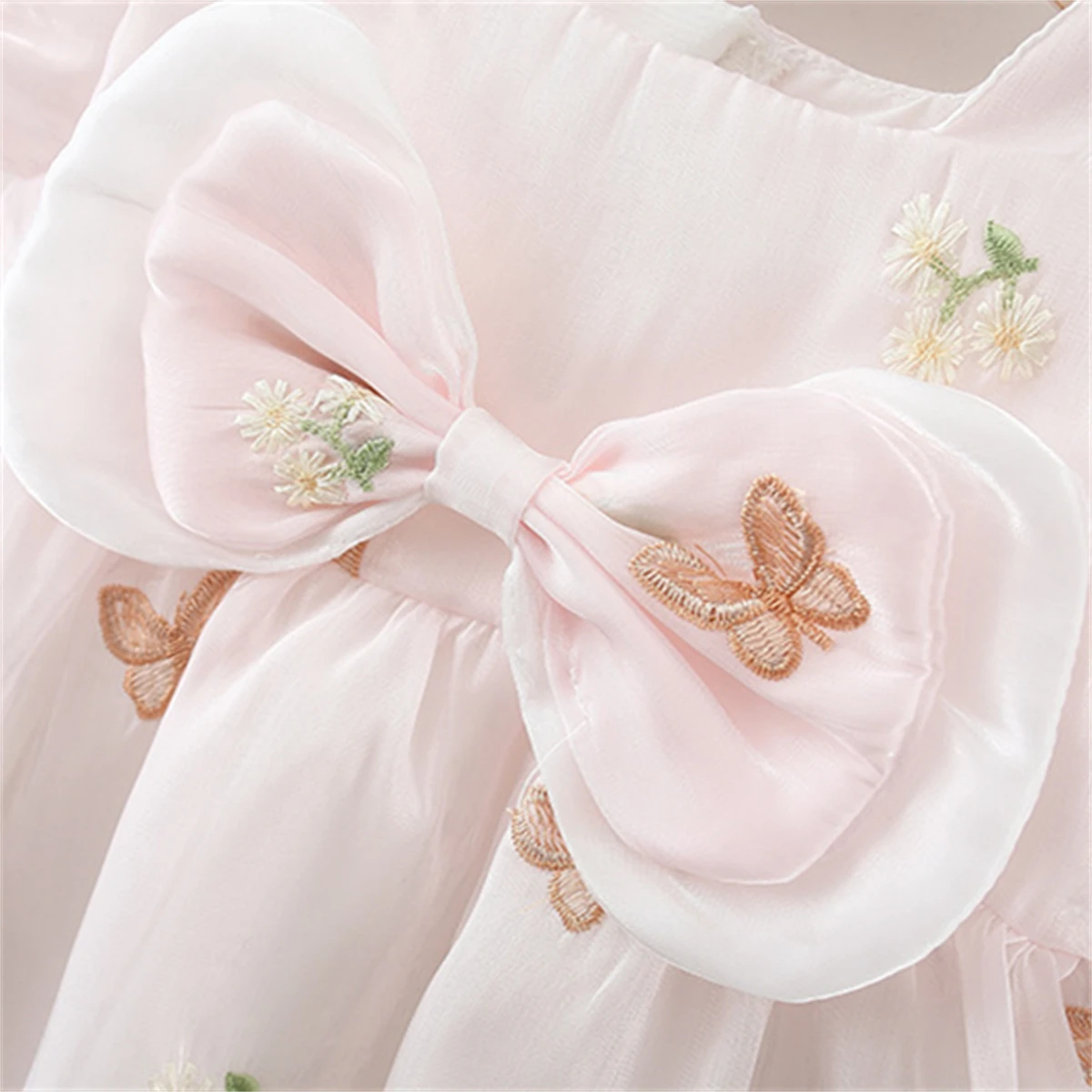 (0-3-Year-Old) Baby Girl Dress Summer Girl Covered In Embroidered Butterfly Dusk Cloud Veil, Bow Knot Princess Dress