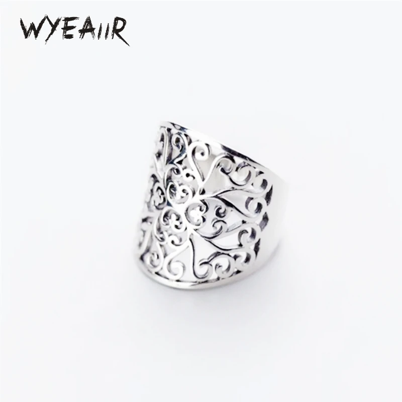 WYEAIIR 925 Sterling Silver Retro Hollow Flower Cloud Carved Resizable Opening Ring For Women Luxury Jewelry