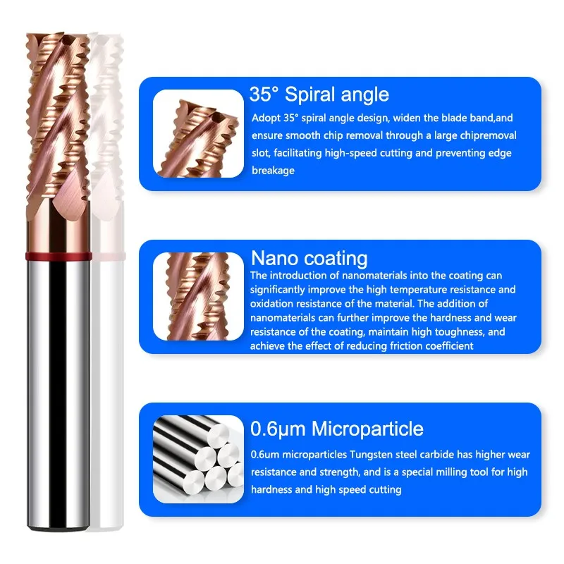 AZZKOR TGR-HRC55 Nano Coating 4-Flute Tungsten Steel Carbide Roughing Milling Cutter CNC Machinery Machining Rough Endmill Tools