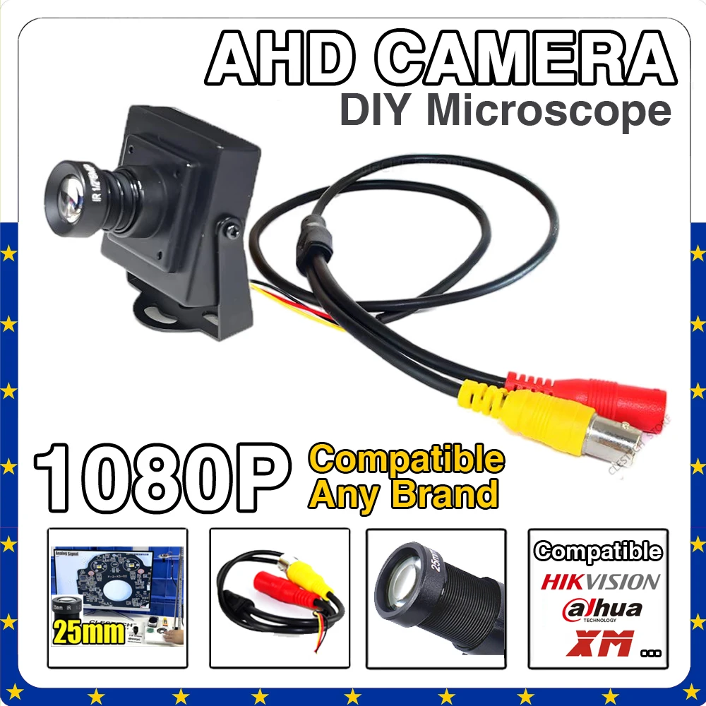 Super Small 32*32mm Metal DIY Mini Camera Long-Focus 25mm Lens 1920*1080P AHD CCTV 2MP 1MP Narrow Cam+Bracket Microscope