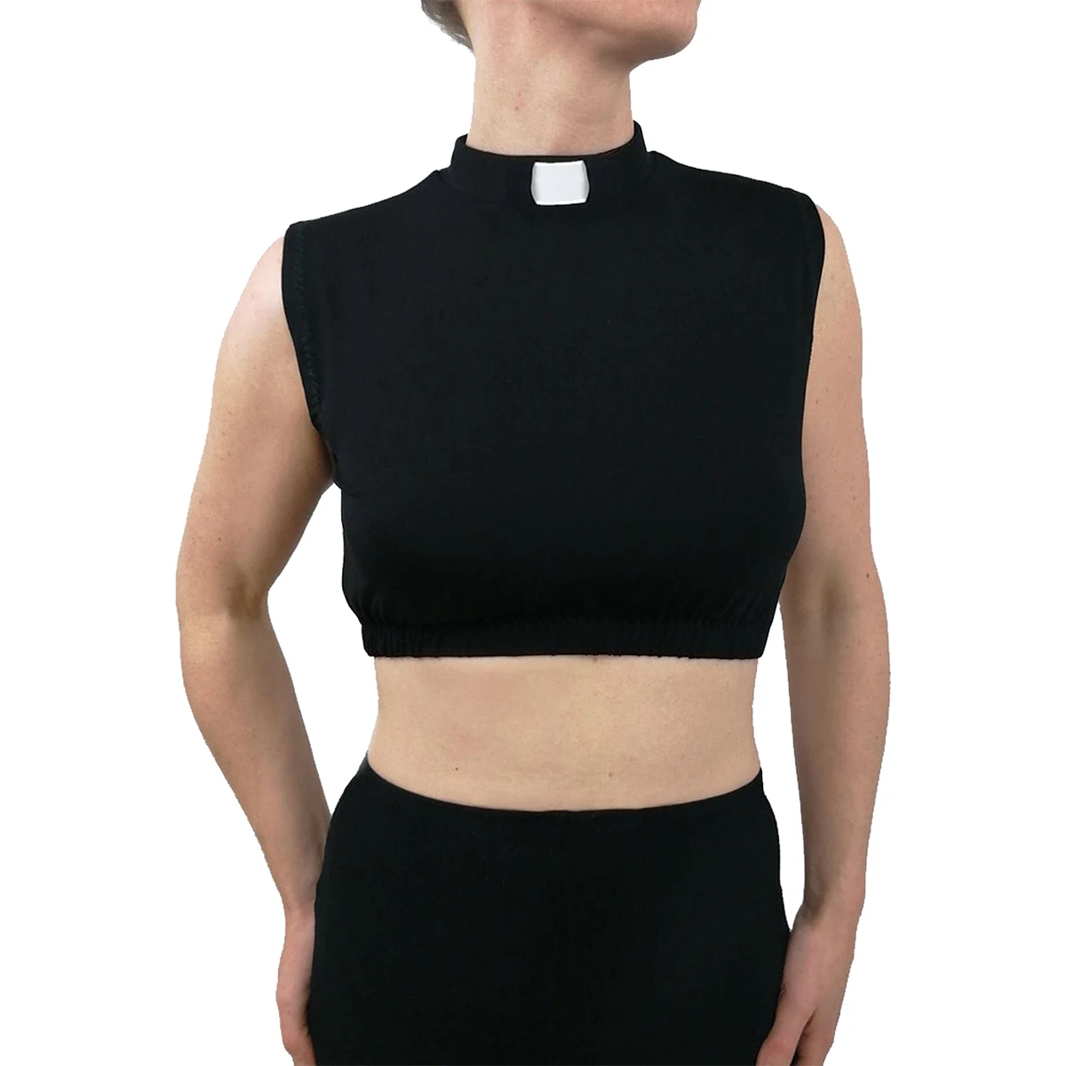 Haut court du clergé pour femme, t-shirt en fibre, col à languettes, bavoir du clergé de l'église Priest