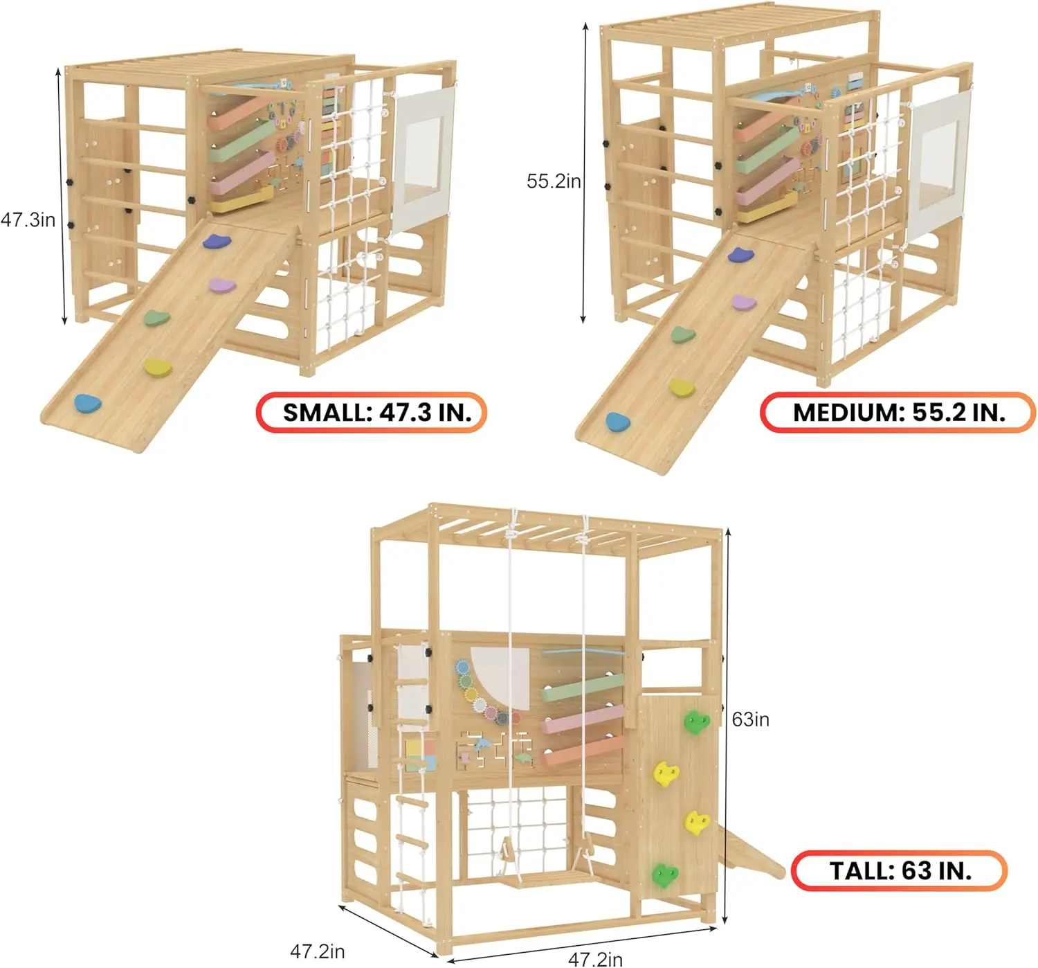 Indoor Playground Montessori Gym – Alpine Indoor Wooden Jungle Gym – Indoor Swing, Toddler Toys, Baby Climbing Toys, & R