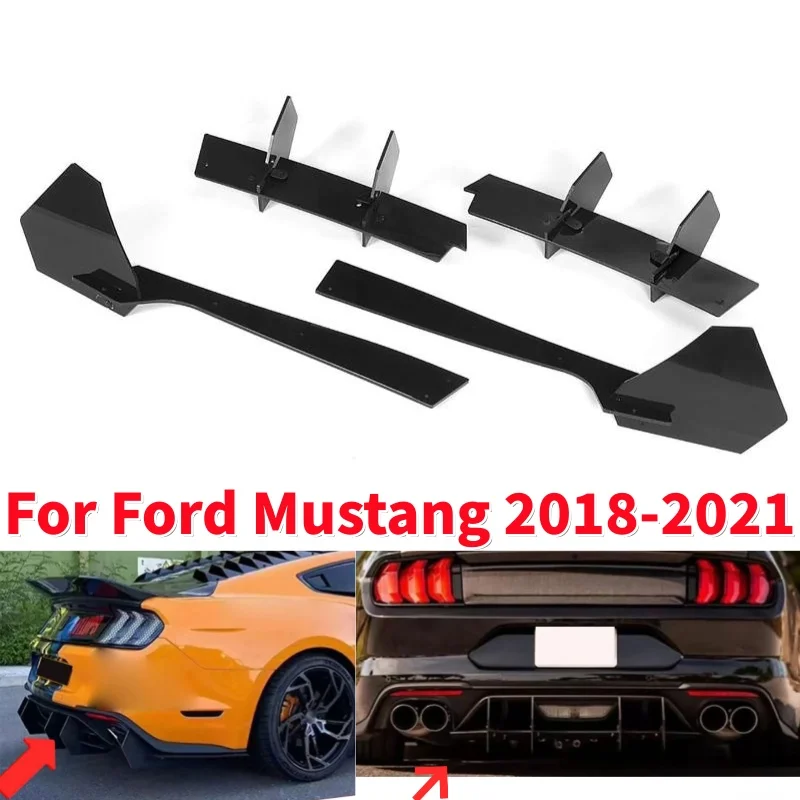 

Комплект заднего диффузора из АБС-пластика, боковые сплиттеры, спойлер, нижний диффузор, сплиттер для Ford Mustang 2018-2021