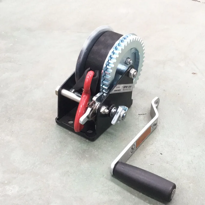 Hand Winch Winch, Braided Belt 1200\ 2000 Pounds, Portable Winch Power Trailer Winch Accessories