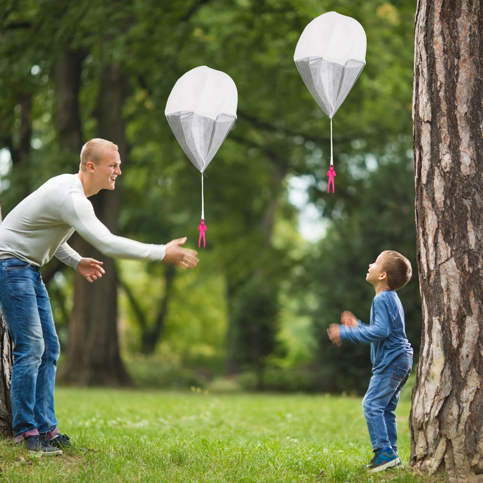 8Pcs White Blank Kids DIY Parachutes Mini Soldier Flying Plaything Outdoor Parachute for Creativity and Fun Activities