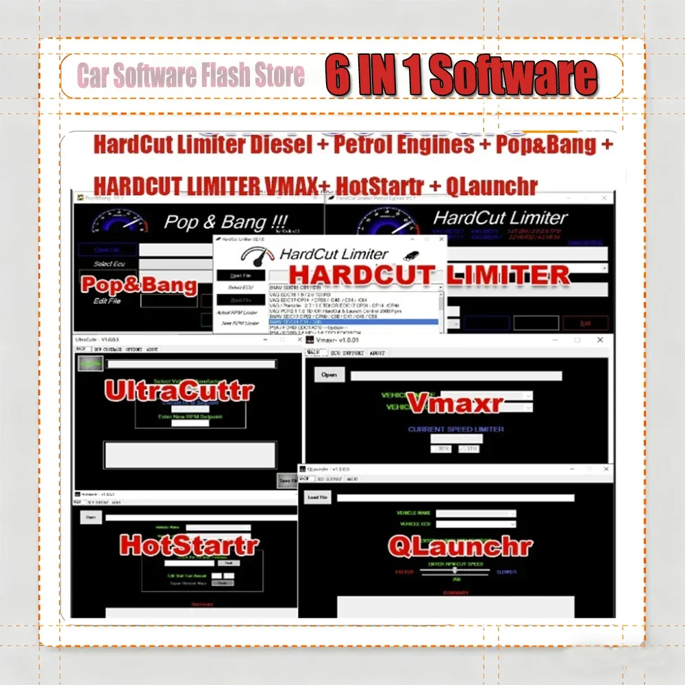 

ECU Software 6 IN 1 PACKAGE HardCut Limiter Diesel + Petrol Engine UltraCuttr + Pop&Bang + HARDCUT VMAX + HotStartr + QLaunchr