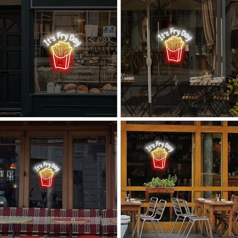 French Fries Neon Light,It's Fry Day Neon Sign,Fast Food Neon,Food Shop Restaurant Wall Decor,Shop Sign,Home Kitchen Wall Decor