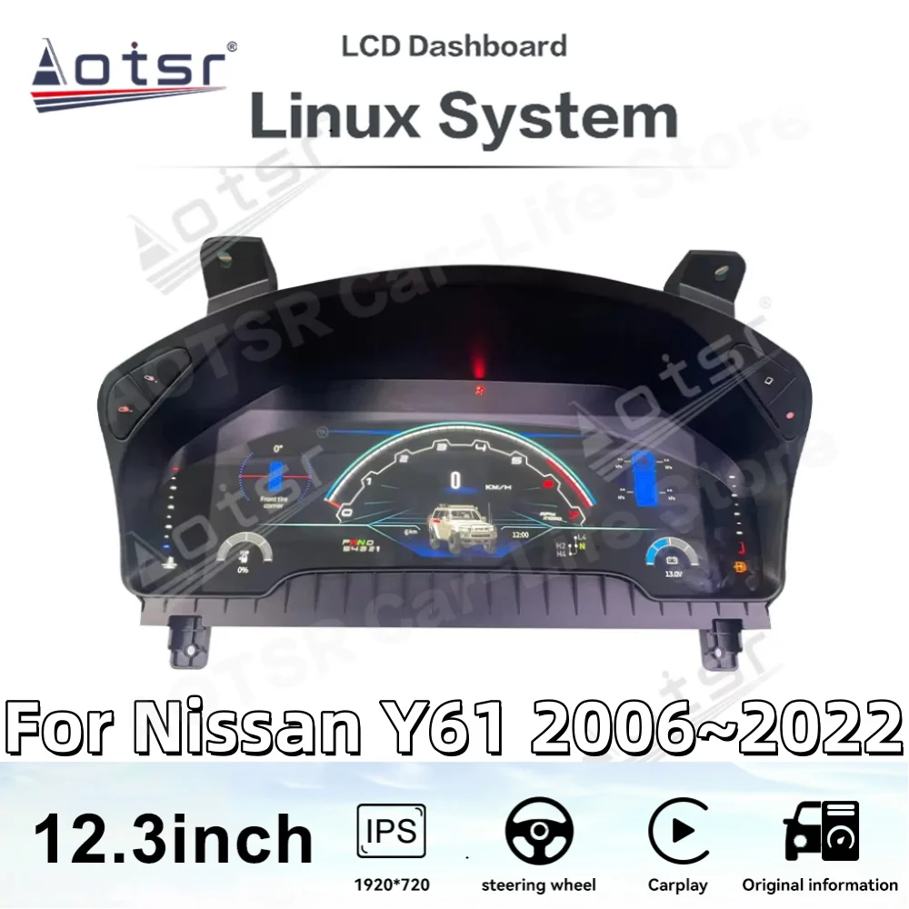 

Беспроблемная установка для Nissan Y61 2006~2022: Цифровая приборная панель Linux с дисплеем производительности и виртуальной информацией о скорости автомобиля