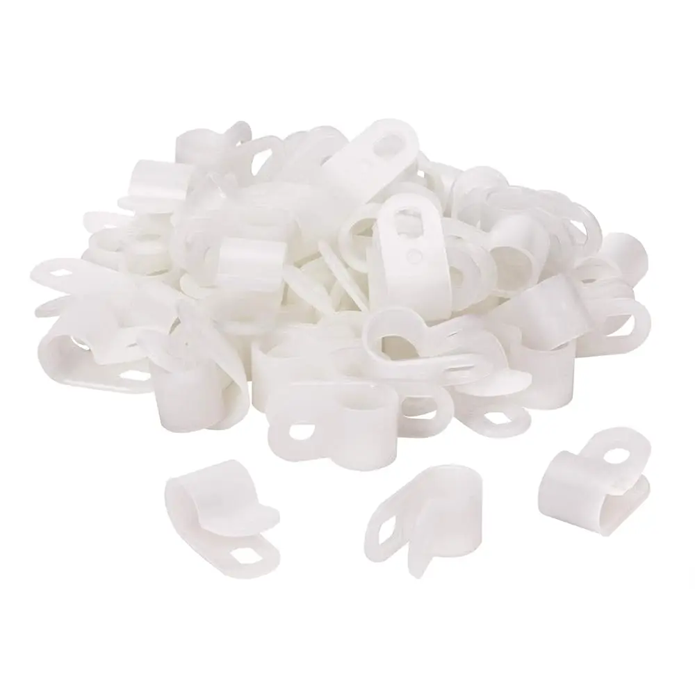 

White Nylon Screw Mounting R Type Cable Clamp Fastener Plastic Wires Cord Clip Fixer Holder Organizer for 3/8 Inch /9.5mm Di