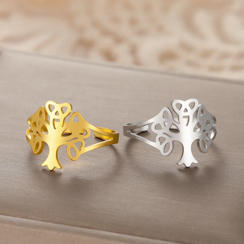 Clover Witch Knot Celtic Knot Tree of Life Stainless Steel Open Ring Women's Day Gift