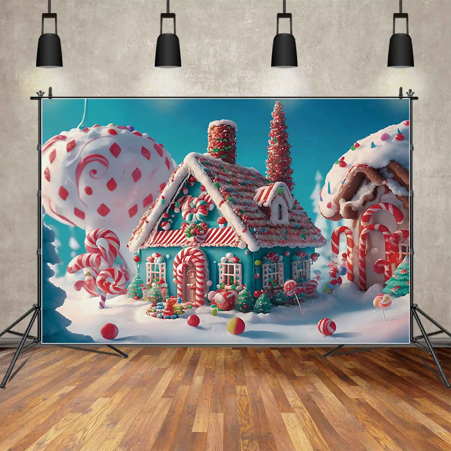 MOON.QG Chrimstas 2025 Photography Backdrop Winter Snow Firelace Candyland Party Photozone Background Studio Photobooth Props