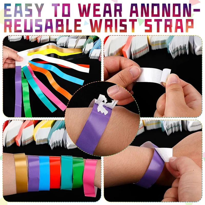 1200Pcs Waterproof Hand Bands Neon Wrist Bands For Events Concert Wristband Adhesive Wristband For Party Colours Durable