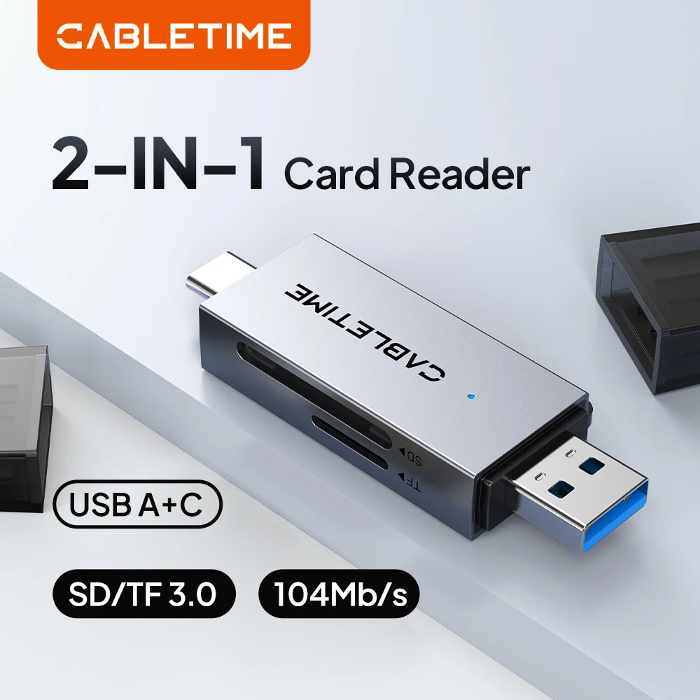 CABLETIME 2 in 1 USB 3.0 Card Reader USB C Micro SD Reader High-Speed 104MB/s Compatible with Android iPad MacBook Pro