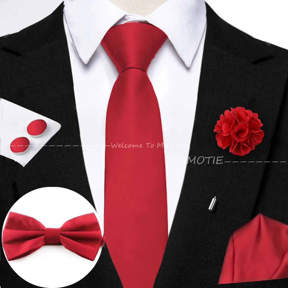 Hot Sale Burgundy Pink Necktie Set Include Polyester Bowtie Cufflink Floral Brooch For Groom Suit Wedding Cravat Shirt Accessory