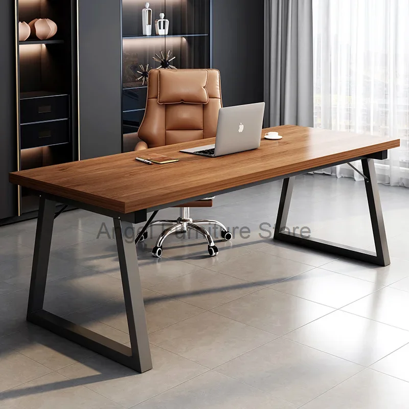 Modern Computer Desk Home Office Desk Large Executive Office Desk Computer Table Study Writing Desk Wooden Tabletop Metal Frame