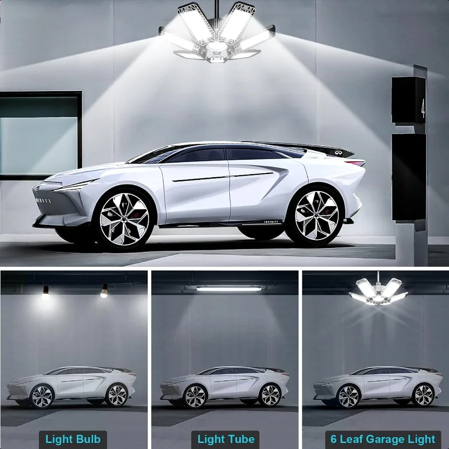 LED Garage Light 2 Pack 200W 20000LM 6500K LED Garage Ceiling Lights with 7+1 Adjustable Panels Shop Lights Screw in E26 E27 Bu