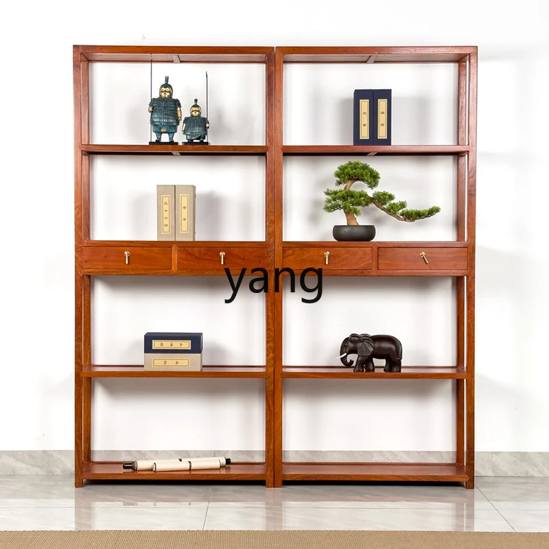 LXL Rosewood Furniture Pterocarpus Erinaceus Poir. Bookshelf Solid Wood New Chinese Study Display Stand Rosewood