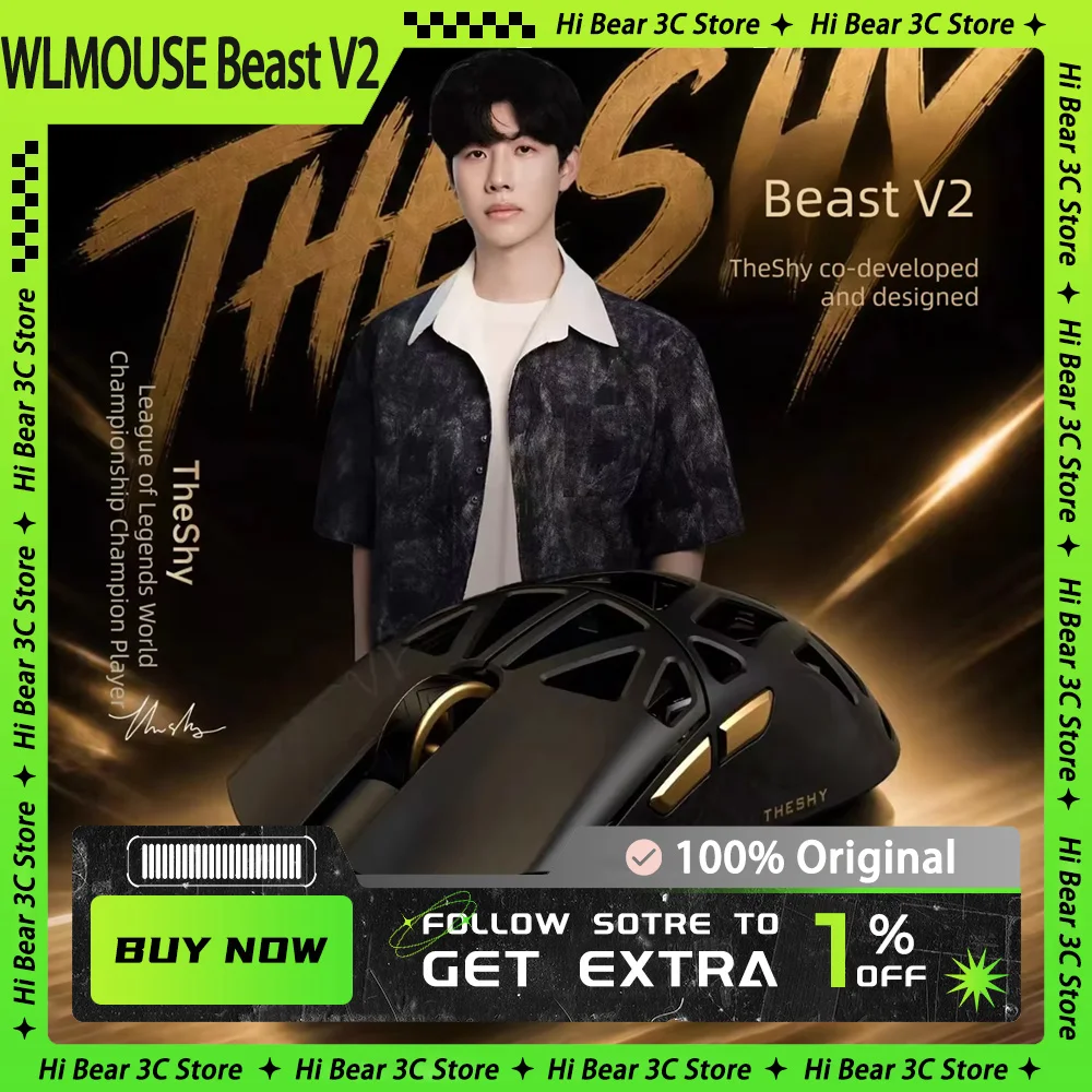 WLMOUSE Beast V2 x TheShy マウス、マグネシウム・リチウム合金製、ワイヤレスゲーミング、デュアル8Kリターンレート、PAW3955HSセンサー搭載、1.9インチ画面、HUB受信機