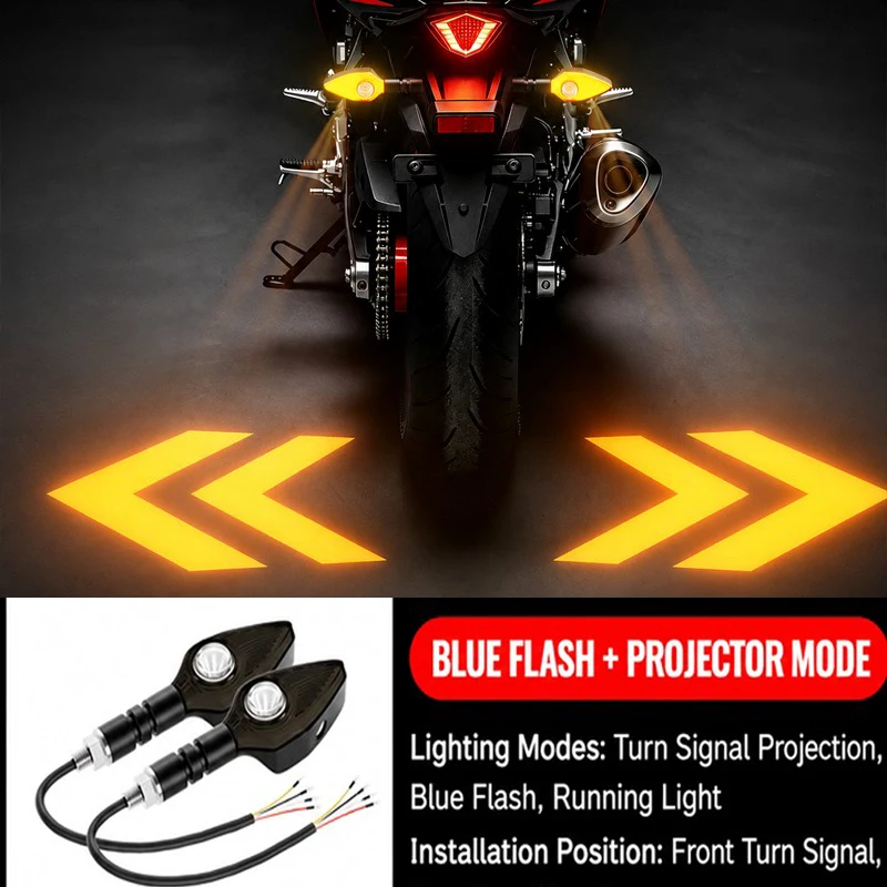 2pcs Motorcycle Led Turn Signals Light Color Projection Lamp Indicators Flashing Rear Tail Brake Flasher Light Running Light