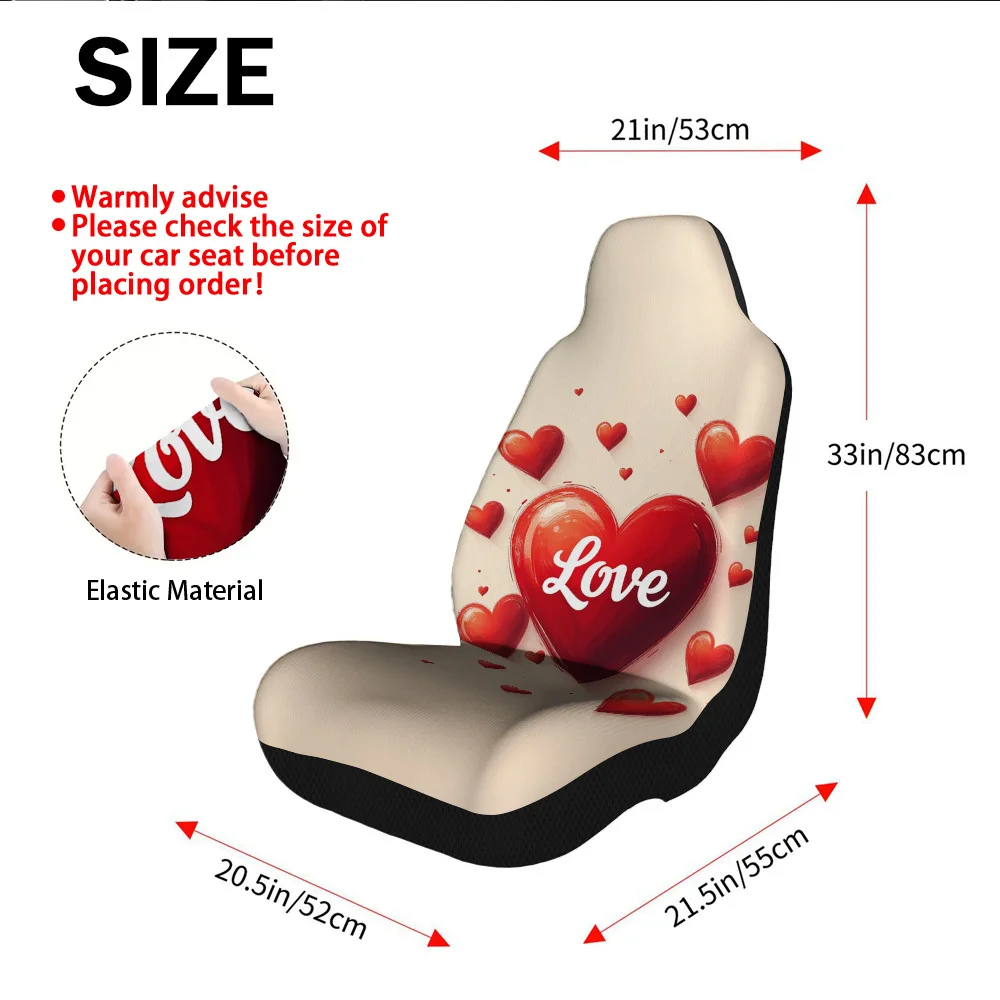 2pcs Valentines Love Hearts Print Front Covers | Polyester Fiber, Quick To Remove And Wash, Universal Fit, Machine Washable, Com