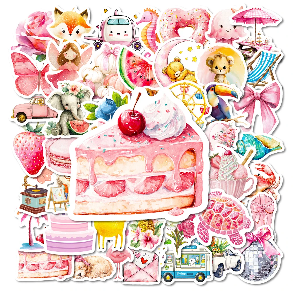 

10/30/56pcs Cartoon Pink Watercolor Decoration Stickers Cute Animal Graffiti Decals for Scrapbook Guitar Phone Kids Sticker Toys