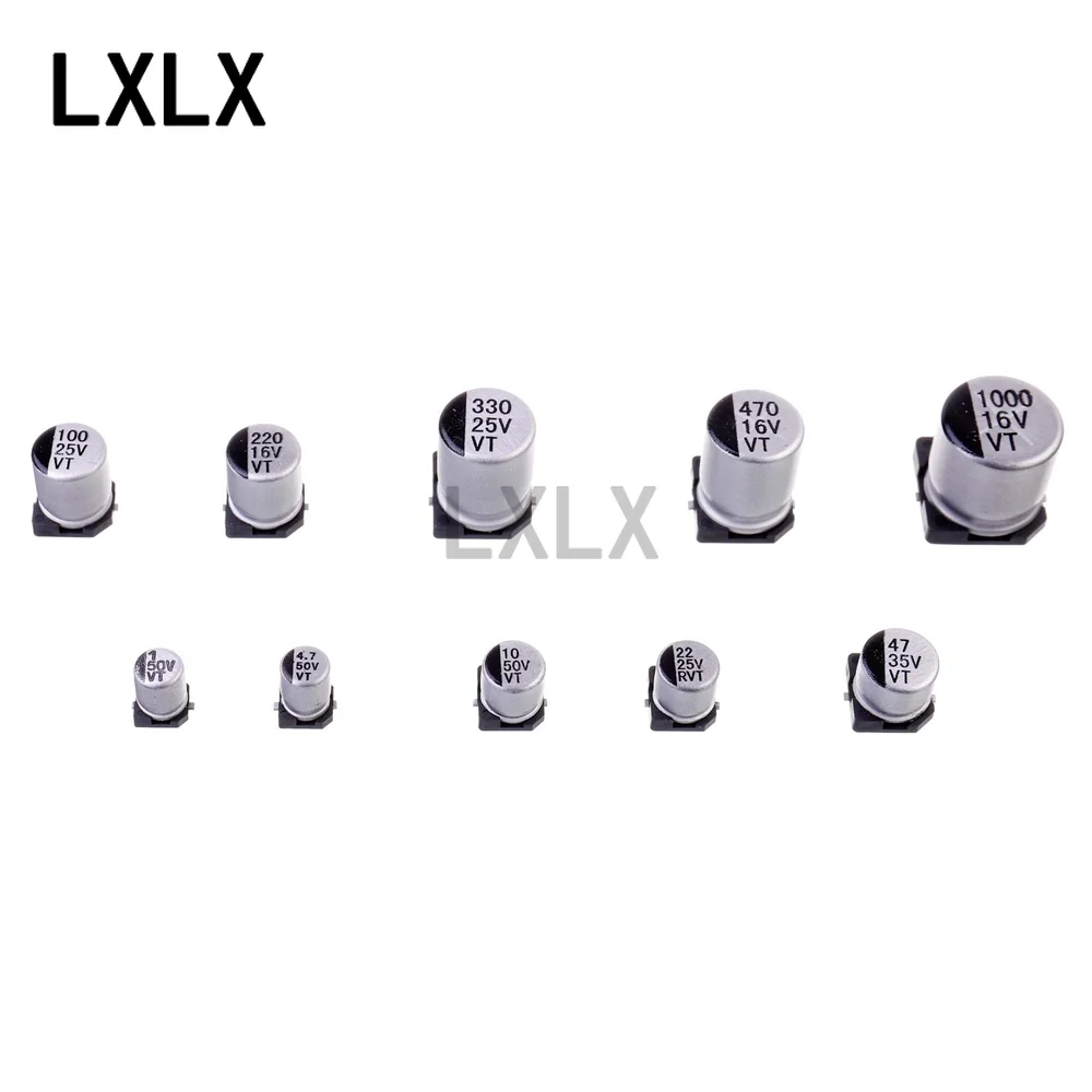 100pcs SMD Aluminum Electrolytic Capacitors 6.3V~400V (22µF~2200µF) Multi-Spec Surface Mount Capacitors 50V/100V 22UF/47UF/100UF