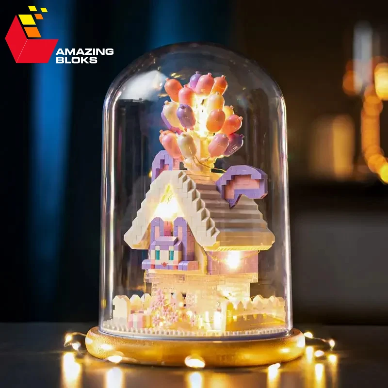 

Pink Balloon House Building Blocks Set Diy Sky Cottage Assembly Bricks Toy Romantic Fantasy Princess Castle Girl Christmas Gifts