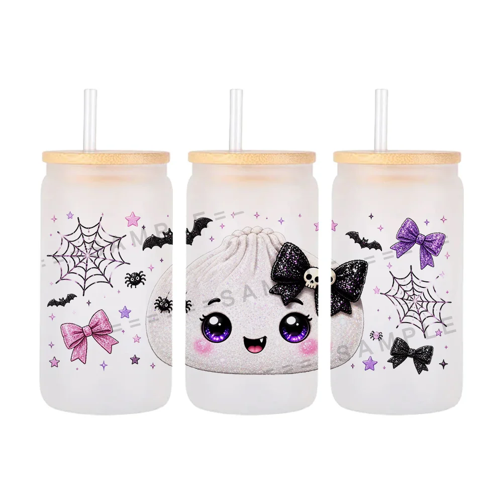 11x24cm Halloween Cute Cartoon Bun UV DTF Cup Wrap Transfer Sticker for 16oz Libbey Glass Can Waterproof Decal