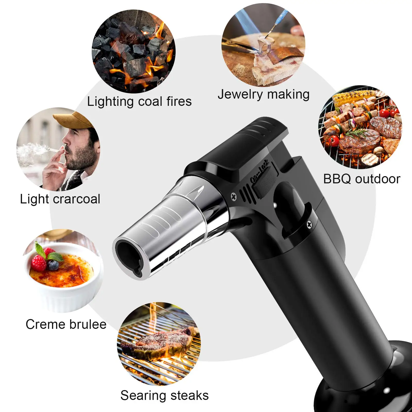 Briquet à Gaz Butane, Flamme Réglable, Outil de Survie, Coupe-Vent, pour Chef Cuisinier, Extérieur, BBQ, VILLE, Pique-Nique
