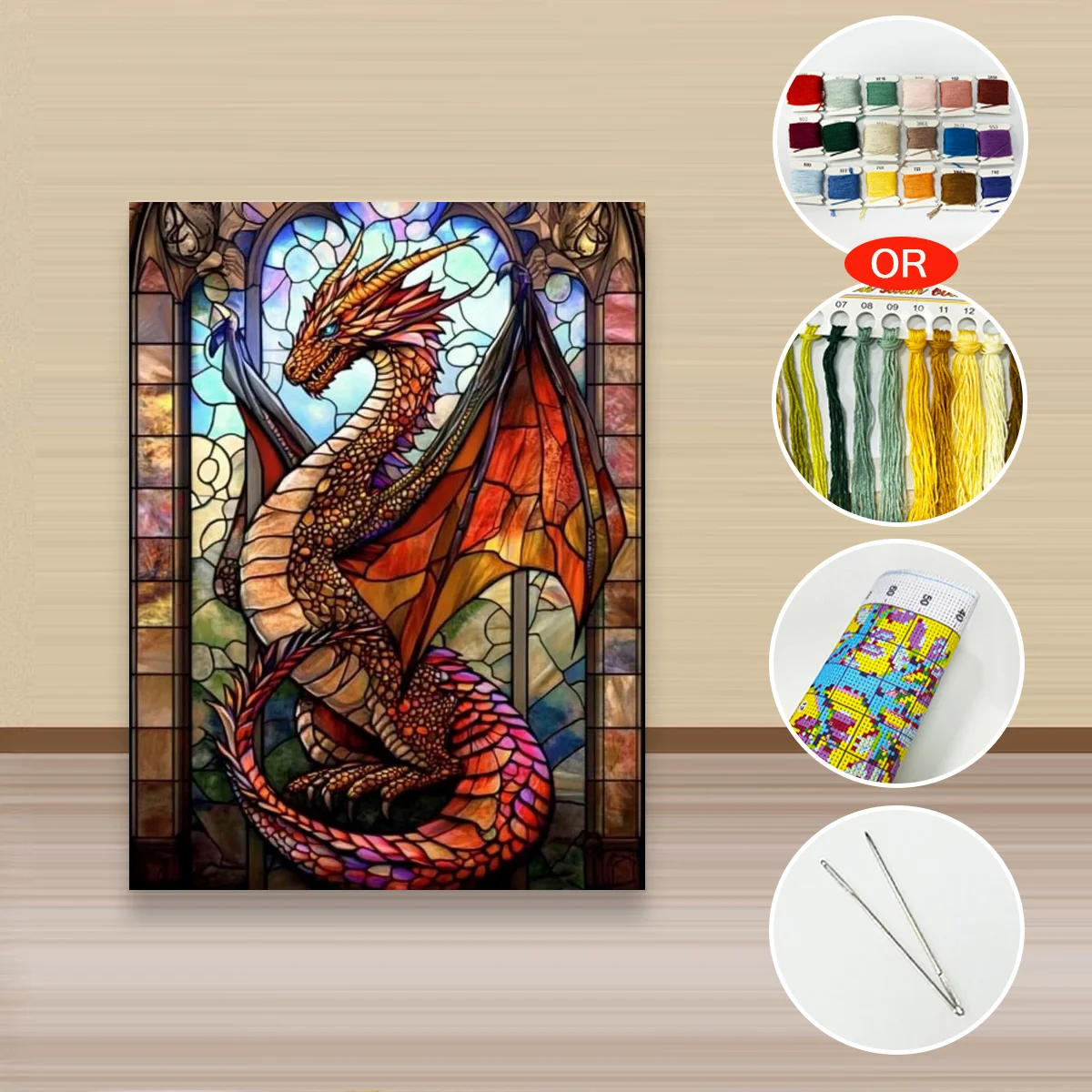 1 Stück 30x40cm/11,8x15,7 Zoll, 11Ct/14Ct Kreuzstich-Set, DIY Valentinstagsgeschenk, Stickerei-Set für Festlichkeiten, Buntglas-Drache – Detail 3