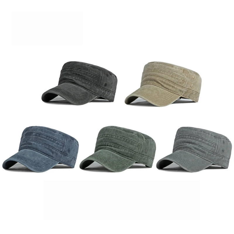 Spring Summer Short Brim Army Hat Men Women Outdoor Retro Washed Cotton Big Head Sunshade Flat Caps Military Cap Fishing Hats