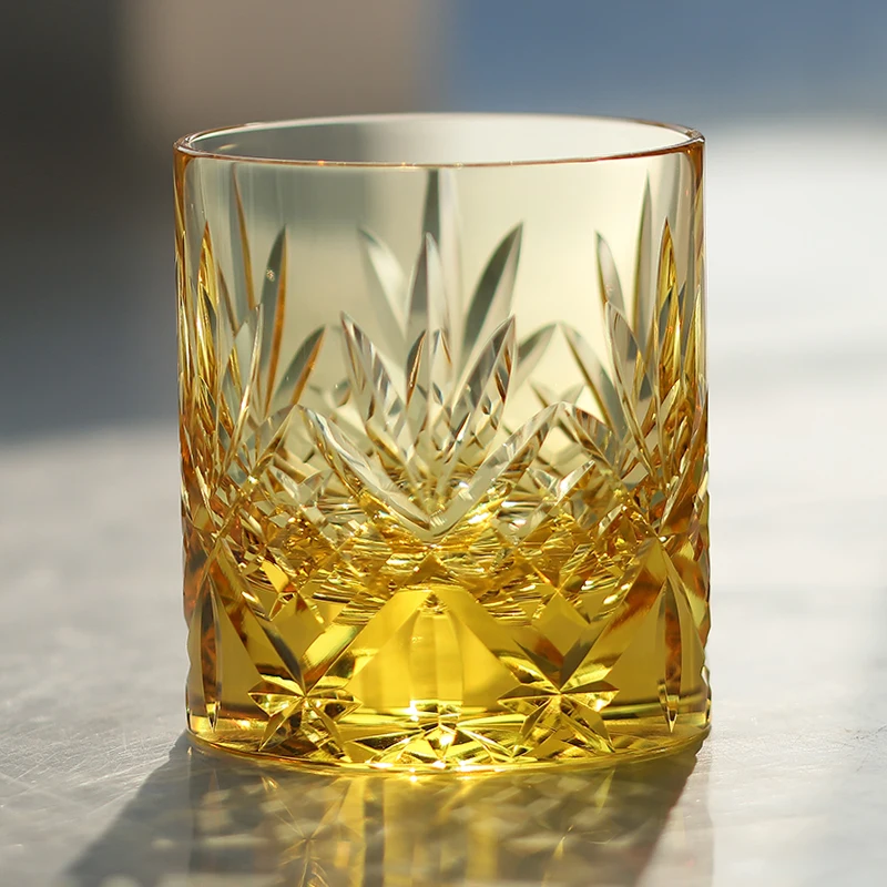 

New Arrival Handcrafts K9 crystal glass tumbler Gold Yellow and olive green for whiskey iced tea and coffee in gift box