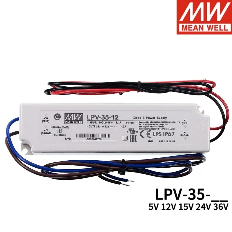 

MEAN WELL LPV-35-5 LPV-35-12 LPV-35-15 LPV-35-24 Импульсный источник питания с одним выходом, 35 Вт