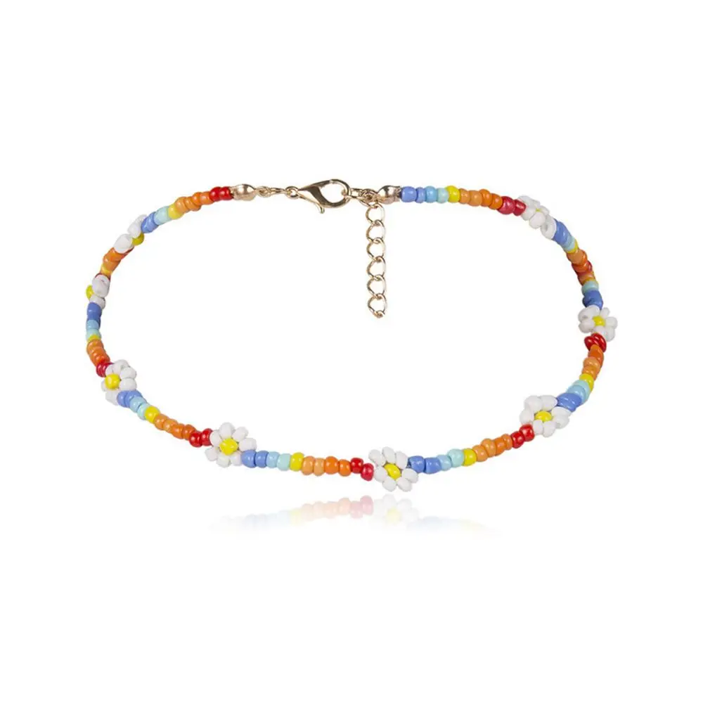 Beach Fashion Short Lovely Vacation Daisy Clavicle Necklace Flowers Beaded Necklace Women Necklace Bohemia Choker
