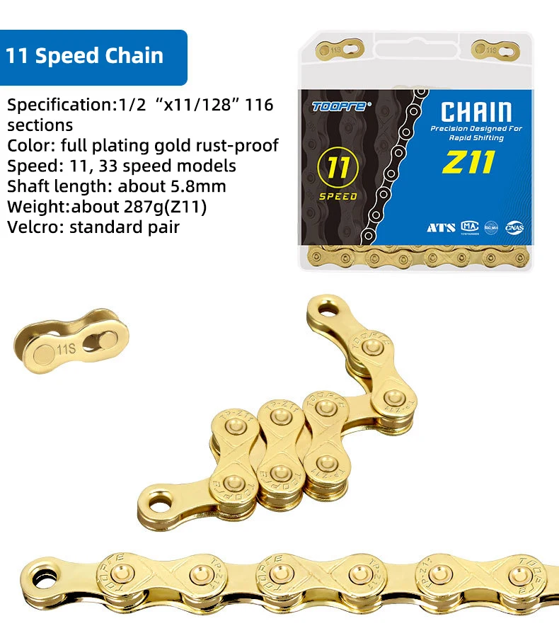 TOOPRE MTB Fahrradkette 1/ 6/7/8/9/10/11/12 Geschwindigkeit Gold Mountain Road Fahrradkette Galvanisierte und rostfreie variable Kette – Detail 24