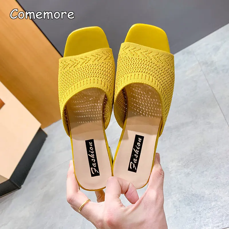 Comemore Summer 2023 Fashion Knit Ladies Slippers Casual Shoes Open Toe Mules Sandals Beach Flip-flops Slides for Women Slipper